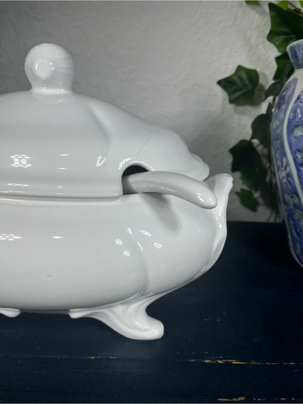 Classic White Porcelain Covered Soup Tureen with Ladle Loucartes, Portugal